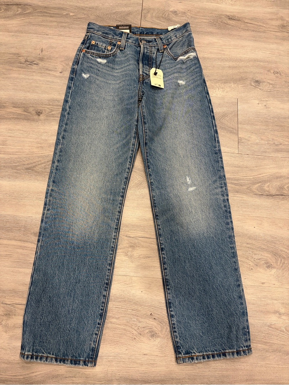 Levi's Women's Blue Straight-Leg Jeans with Light Distressing